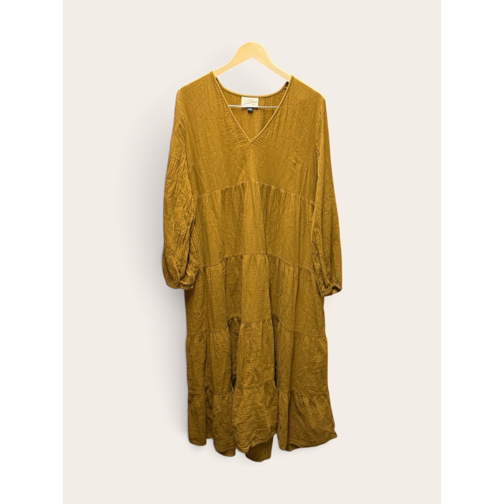 Universal Thread Mustard Yellow Tiered Maxi Dress Long Sleeve V-Neck Large